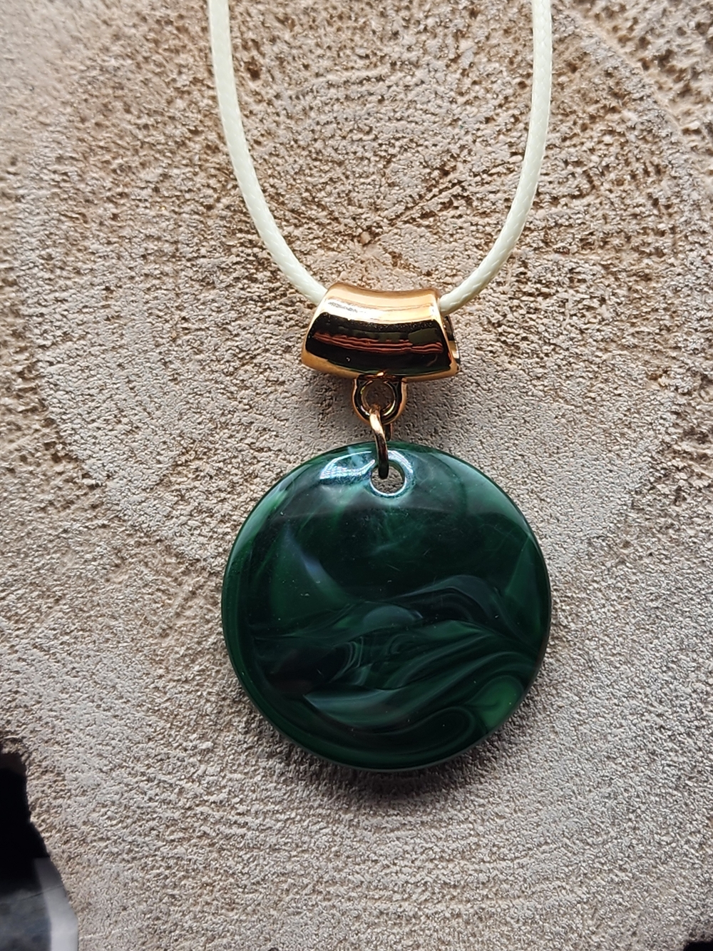 18in Adjustable Elegant Green Marble Pendant Necklace - Gold Accent
